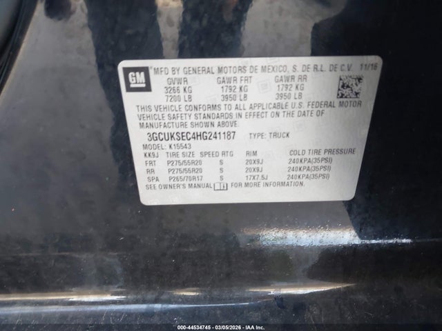 Chevrolet Silverado 1500 1lz 2017 3GCUKSEC4HG241187 Image 9