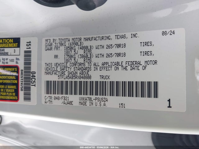 Toyota Tundra Sr5 2024 5TFLA5AB5RX040800 Image 9