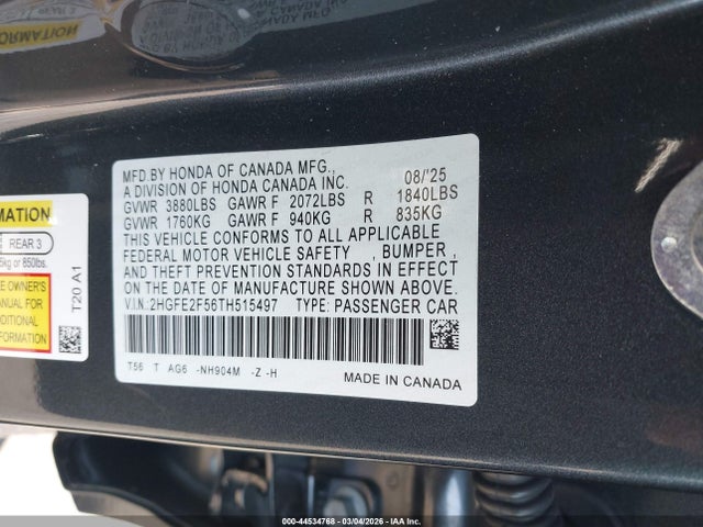 Honda Civic Sport 2026 2HGFE2F56TH515497 Image 9