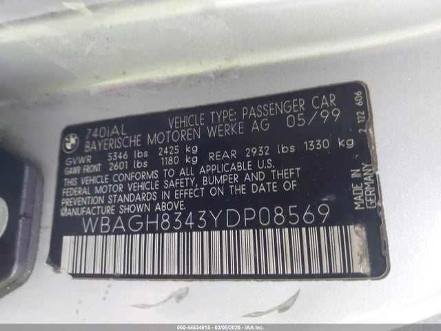 2000 BMW 740IL WBAGH8343YDP08569 Photo 8