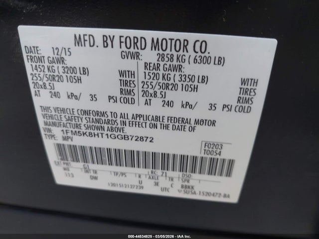 Ford Explorer Platinum 2016 1FM5K8HT1GGB72872 Image 9