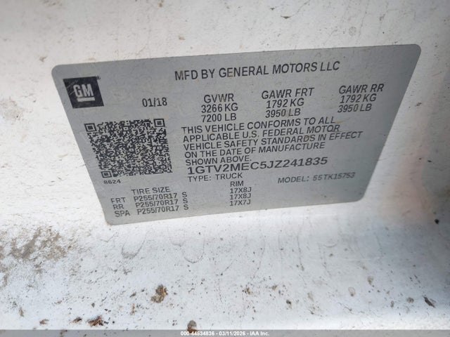 1GTV2MEC5JZ241835 GMC Sierra 1500 Sle