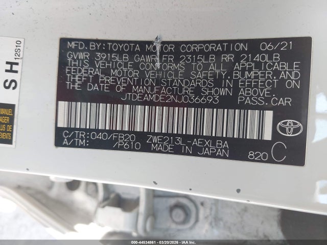 2022 TOYOTA COROLLA JTDEAMDE2NJ036693 Photo 8