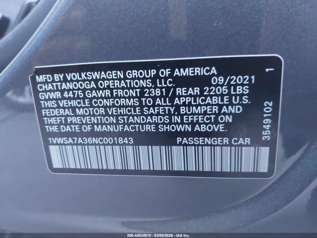2022 VOLKSWAGEN PASSAT 1VWSA7A36NC001843 Photo 8