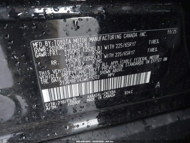 2T3G1RFV4SW619203 Toyota RAV4 LE