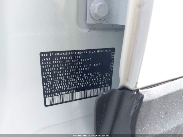Auction sale of the 2024 Volkswagen Taos 1.5t S, vin: 3VV5X7B26RM076536, lot number: 44534950