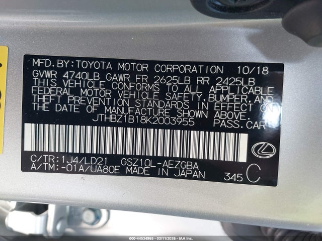 2019 LEXUS ES 350 JTHBZ1B18K2003955 Photo 8