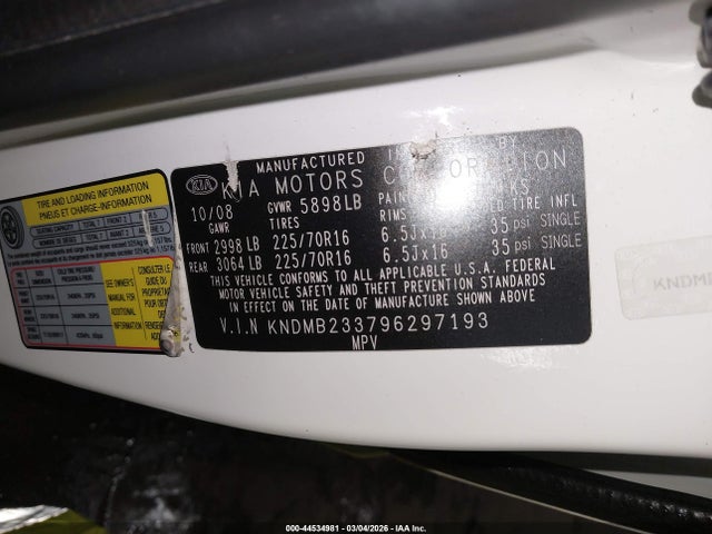 2009 KIA SEDONA KNDMB233796297193 Photo 8