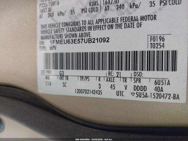 Продажа на аукционе авто 2007 Ford Explorer Xlt, vin: 1FMEU63E57UB21092, номер лота: 44534994