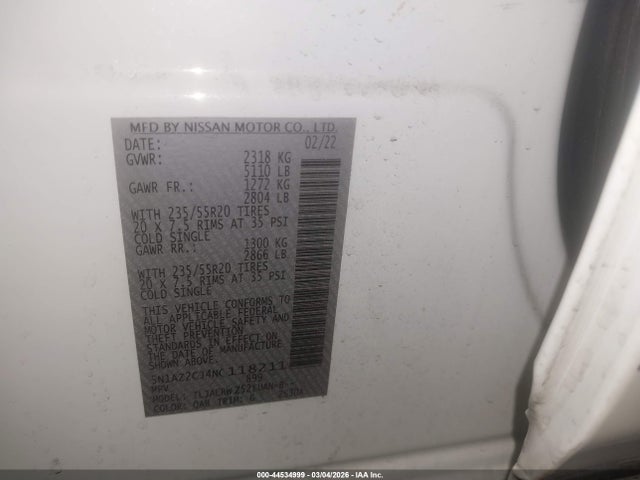 5N1AZ2CJ4NC118211 Nissan Murano Sl Fwd