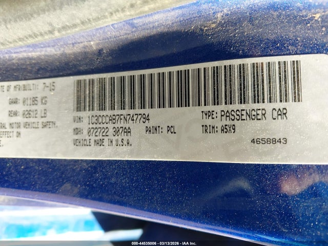 2015 Chrysler 200 Limited მანქანა იყიდება აუქციონზე, vin: 1C3CCCAB7FN747794, აუქციონის ნომერი: 44535006