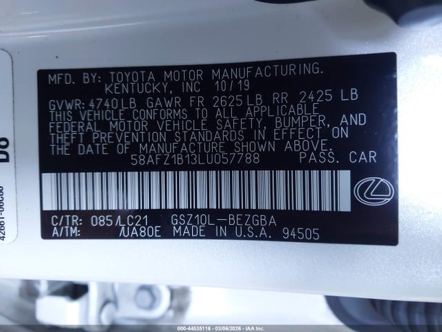 Продаж на аукціоні авто 2020 Lexus Es 350 Ultra Luxury, vin: 58AFZ1B13LU057788, номер лоту: 44535116