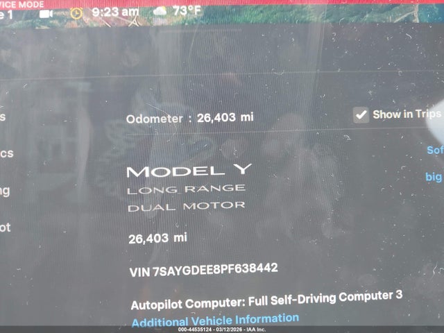 Aukcja sprzedaży 2023 Tesla Model Y Awd/long Range Dual Motor All-wheel Drive, vin: 7SAYGDEE8PF638442, numer aukcji: 44535124