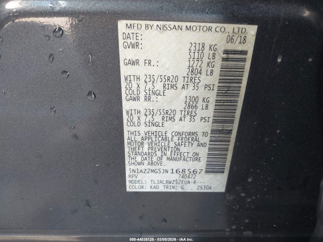 Nissan MURANO SL 2018 5N1AZ2MG5JN168567 Image 9
