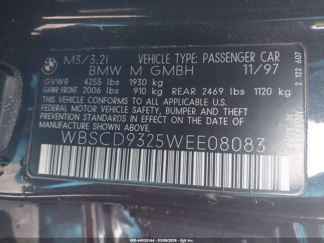 1998 BMW M3 WBSCD9325WEE08083 Photo 8
