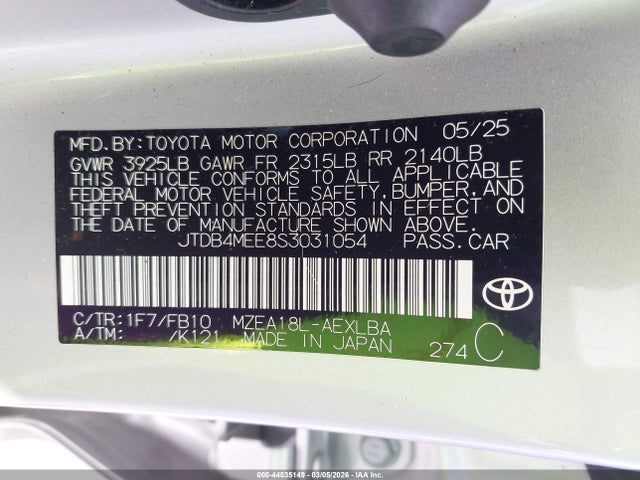 Toyota COROLLA LE 2025 JTDB4MEE8S3031054 Image 9
