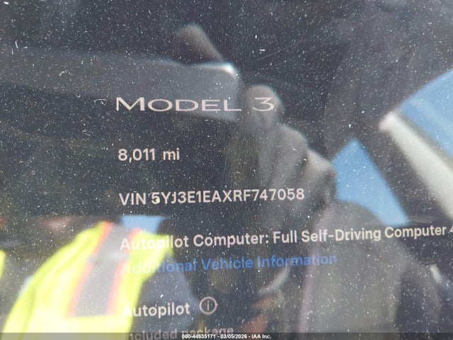 44535171 :رقم المزاد ، 5YJ3E1EAXRF747058 vin ، 2024 Tesla Model 3 Long Range Dual Motor All-wheel Drive/rear-wheel Drive مزاد بيع