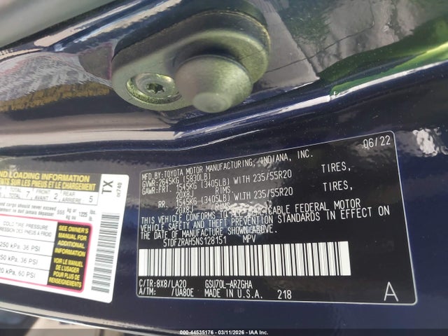 2022 TOYOTA HIGHLANDER 5TDFZRAH5NS128151 Photo 8