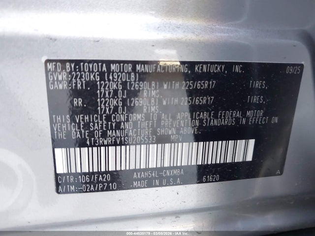 4T3RWRFV1SU205533 Toyota Rav4 Hybrid Xle