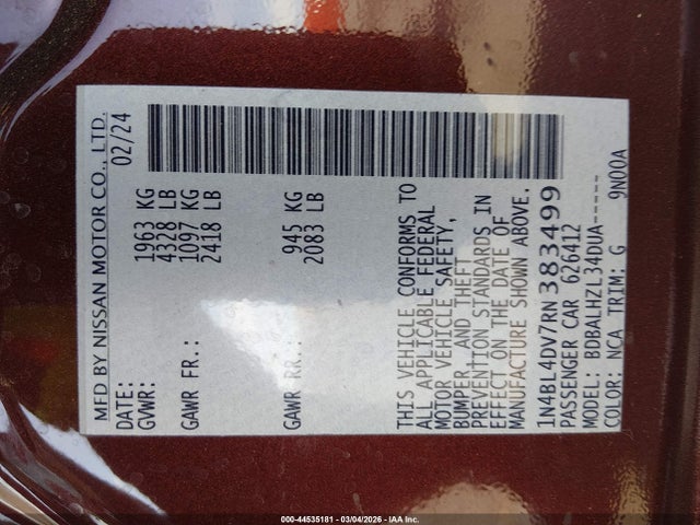 Nissan Altima Sv Fwd 2024 1N4BL4DV7RN383499 Image 9