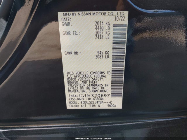 1N4AL4CV1PN320697 Nissan Altima Sr Vc-turbo Fwd