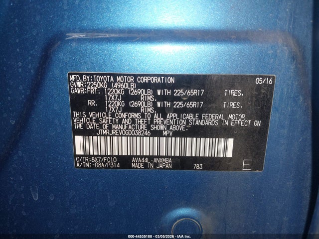 Aukcja sprzedaży 2016 Toyota Rav4 Hybrid Xle, vin: JTMRJREV0GD038246, numer aukcji: 44535188
