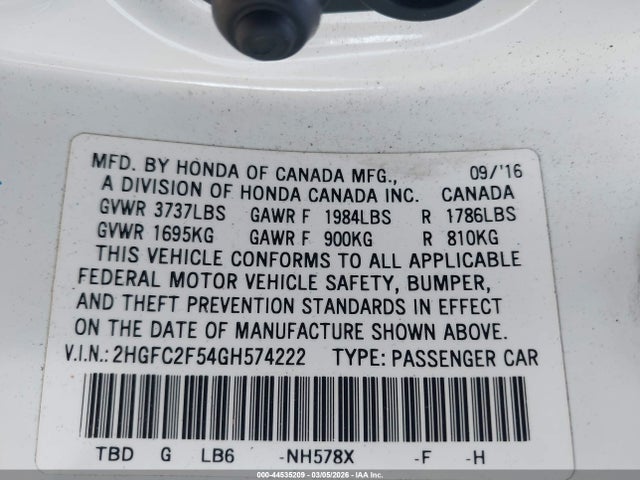 Honda Civic Lx 2016 2HGFC2F54GH574222 Image 9