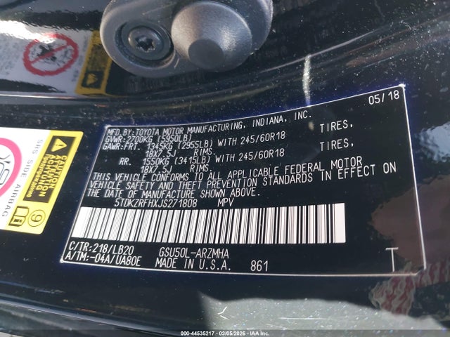 Toyota Highlander Xle 2018 5TDKZRFHXJS271808 Image 9