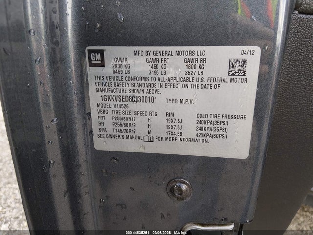 Aukcja sprzedaży 2012 Gmc Acadia Slt-2, vin: 1GKKVSED8CJ300101, numer aukcji: 44535251