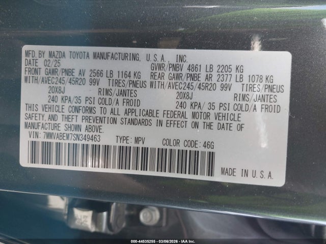 2025 Mazda Cx-50 2.5 S Premium Plus Package მანქანა იყიდება აუქციონზე, vin: 7MMVABEM7SN349463, აუქციონის ნომერი: 44535255