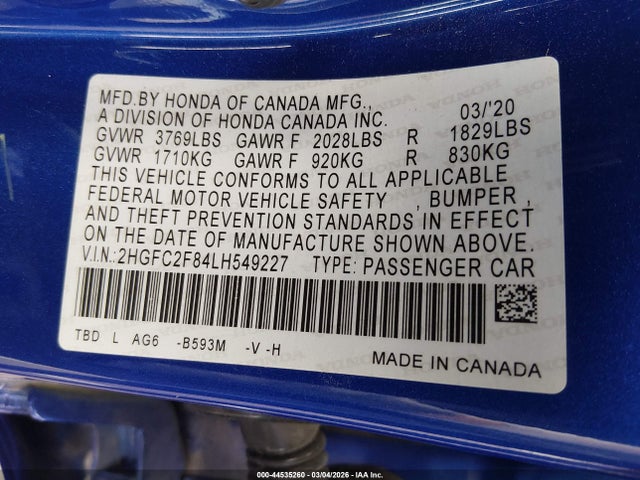 Honda Civic Sport 2020 2HGFC2F84LH549227 Image 9