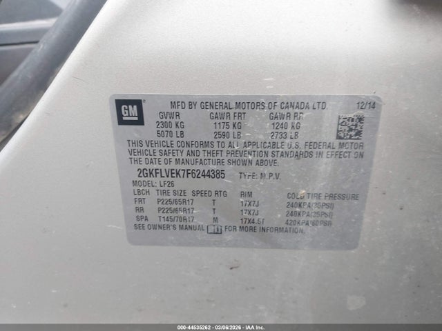 Продажа на аукционе авто 2015 Gmc Terrain Sle-1, vin: 2GKFLVEK7F6244385, номер лота: 44535262