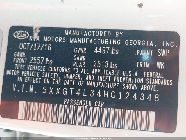 5XXGT4L34HG124348 KIA Optima Lx