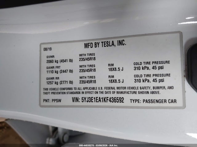 2019 TESLA MODEL 3 5YJ3E1EA1KF436592 Photo 8