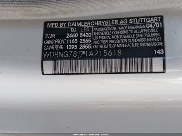 Продаж на аукціоні авто 2001 Mercedes-benz S 600, vin: WDBNG78J71A215618, номер лоту: 44535307