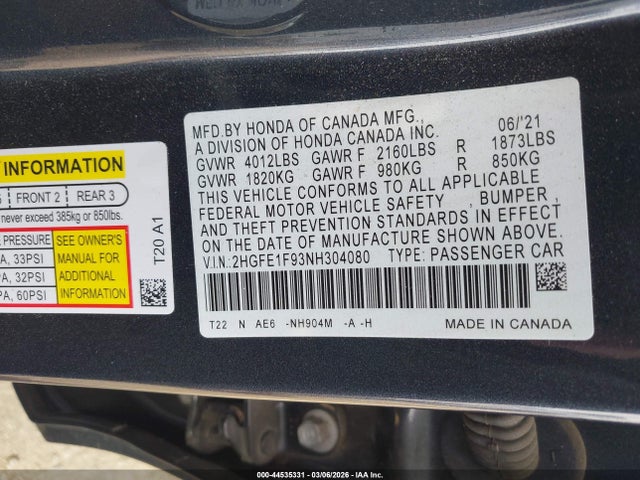 2022 HONDA CIVIC 2HGFE1F93NH304080 Photo 8