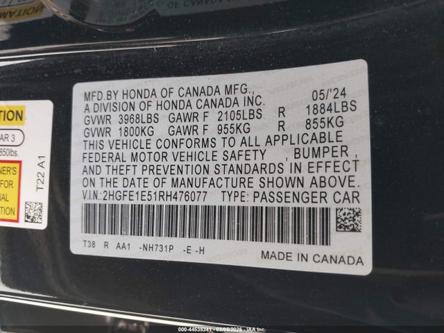 Honda CIVIC SI SEDAN 2024 2HGFE1E51RH476077 Image 9