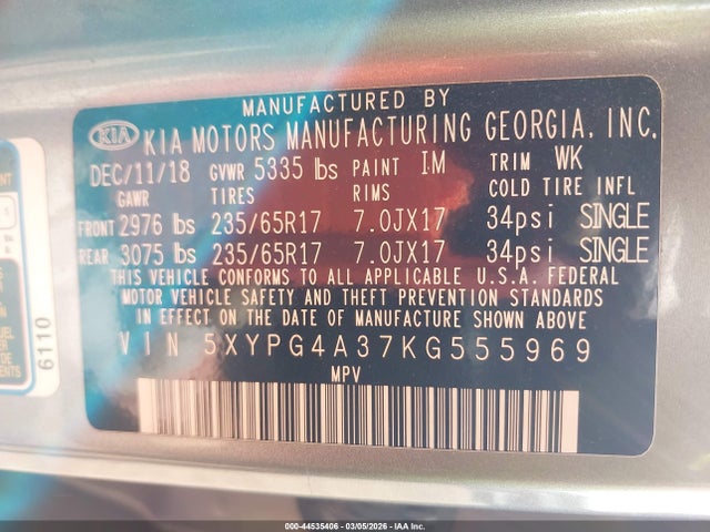 2019 KIA SORENTO 5XYPG4A37KG555969 Photo 8