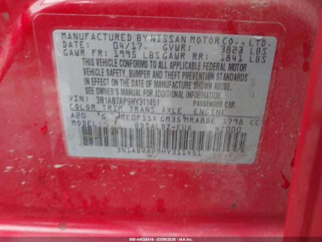 3N1AB7AP9HY311451 Nissan SENTRA SV