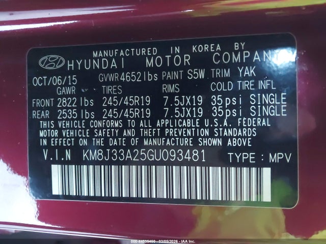 Hyundai Tucson Limited 2016 KM8J33A25GU093481 Image 9