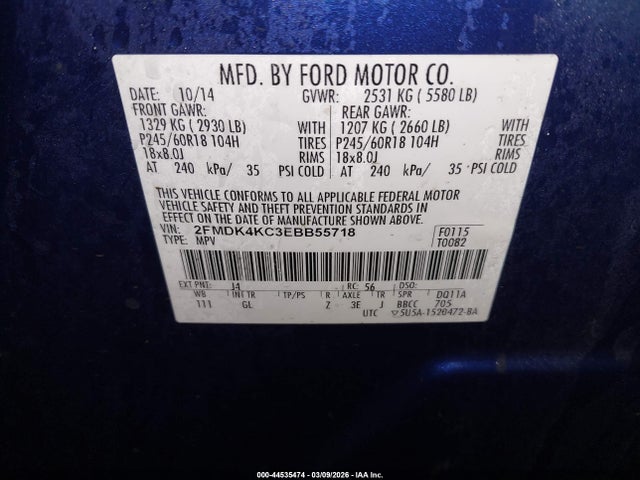 Ford Edge Limited 2014 2FMDK4KC3EBB55718 Image 9