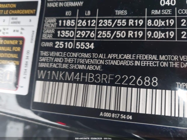 Aukcja sprzedaży 2024 Mercedes-benz Glc 300 4matic Suv, vin: W1NKM4HB3RF222688, numer aukcji: 44535476