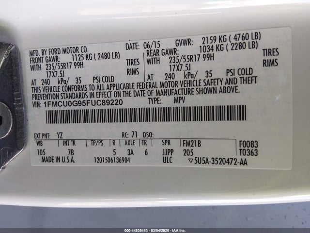 Ford ESCAPE SE 2015 1FMCU0G95FUC89220 Image 9