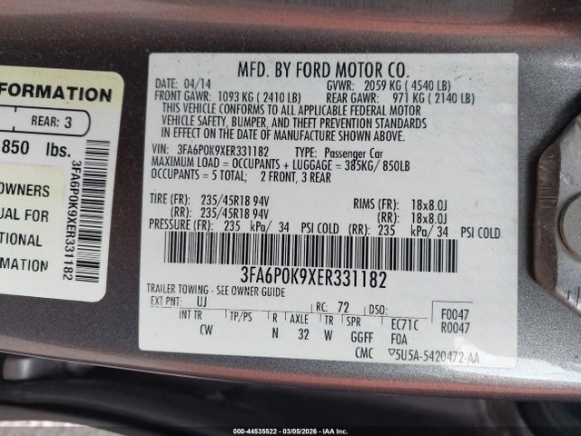 Ford Fusion Titanium 2014 3FA6P0K9XER331182 Image 9
