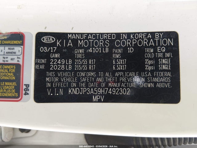 KIA SOUL + 2017 KNDJP3A59H7492302 Image 9
