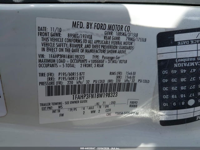 2011 FORD FOCUS 1FAHP3FN1BW198323 Photo 8