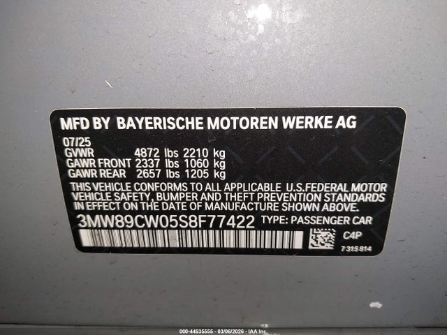 44535555 :رقم المزاد ، 3MW89CW05S8F77422 vin ، 2025 Bmw 330i Xdrive مزاد بيع