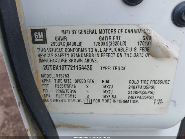 Aukcja sprzedaży 2002 Gmc Sierra 1500 Sle, vin: 2GTEK19T721154439, numer aukcji: 44535562
