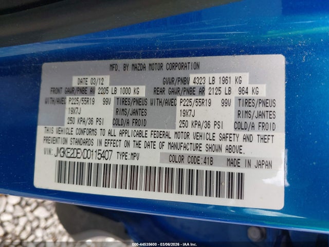 44535600 :رقم المزاد ، JM3KE2DEXD0115407 vin ، 2013 Mazda Cx-5 Grand Touring مزاد بيع