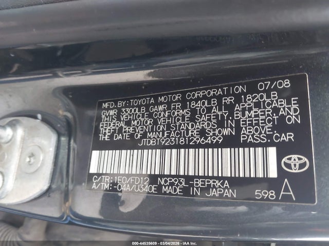 2008 TOYOTA YARIS JTDBT923181296499 Photo 8